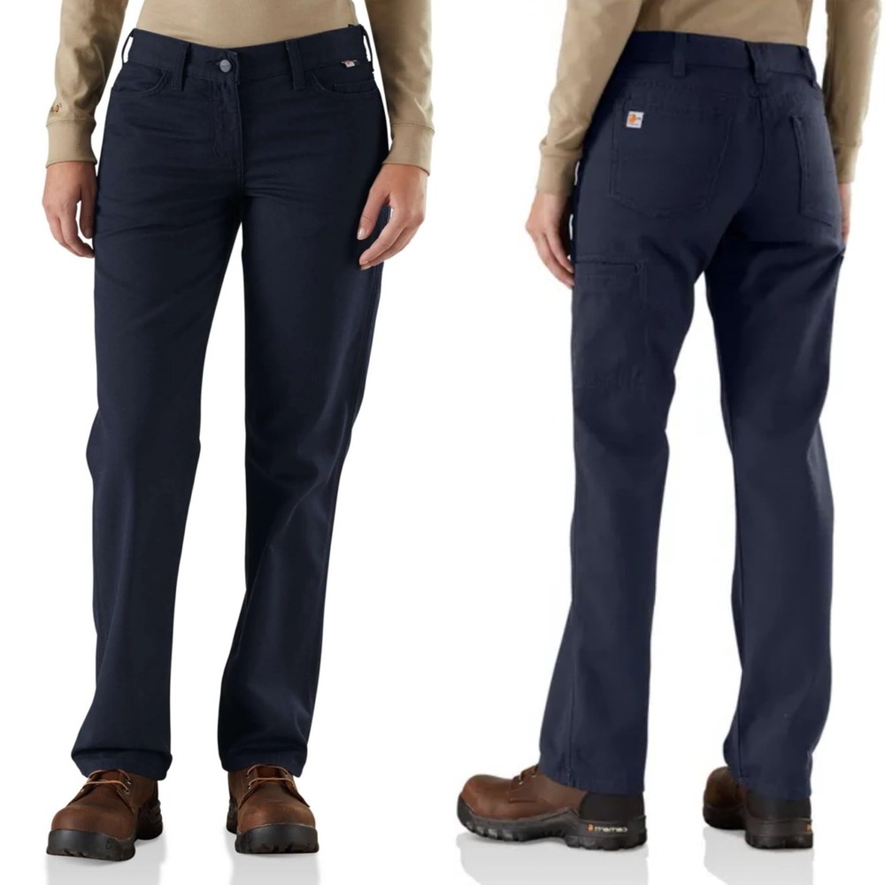 Carhartt Womens Flame Resistant Pants 20 Navy Rugged Flex Canvas Loose Fit‎ Work